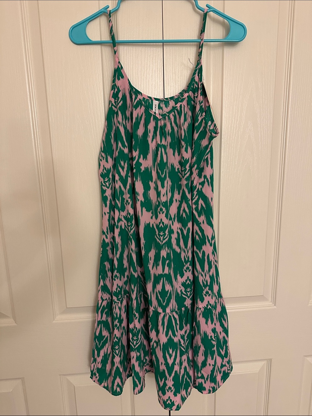 Sleeveless Green and Pink Patterned Sundress